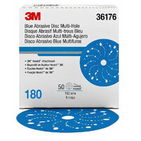 3M 36176 Hookit Blue Abrasive Multi Hole Disc 321U P180 150mm/6in. 50 Pack
